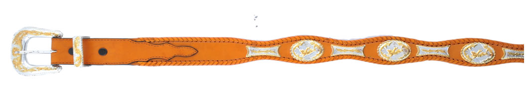 FINE DOUBLE CONCHOS WESTERN LEATHER BELT Cinto Fino de Cuero Con Conchos Western