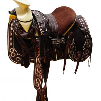 FINE CHARRO LEATHER SADDLE WITH REGULAR PARTS Fina Montura Charra de Cuero con Partes Regulares