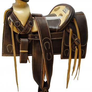 TRADITIONAL CHARRO LEATHER SADDLE STITCHED BY HAND Tradicional Montura Charra de Cuero Cosida a Mano