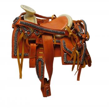 TRADITIONAL CHARRO LEATHER SADDLE WITH MACHETE Tradicional Montura Charra de Cuero con Machete