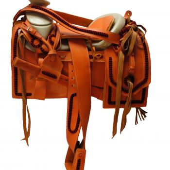 TRADITIONAL CHARRO LEATHER SADDLE WITH MACHETE Tradicional Montura Charra de Cuero con Machete