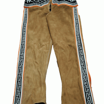 FINE SUEDE FULL CHAP Fina Chaparrera de Cuero Gamuza con Diseno