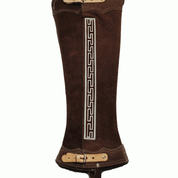 LONG SUEDE DECORATED HALF CHAPS TWO BUCKLES Polaina Larga Gamusa Con Greka