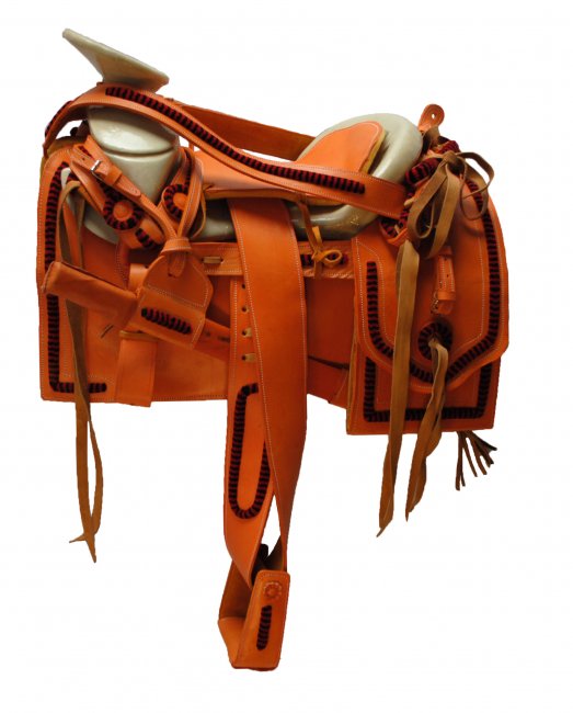 TRADITIONAL CHARRO LEATHER SADDLE WITH MACHETE Tradicional Montura Charra de Cuero con Machete