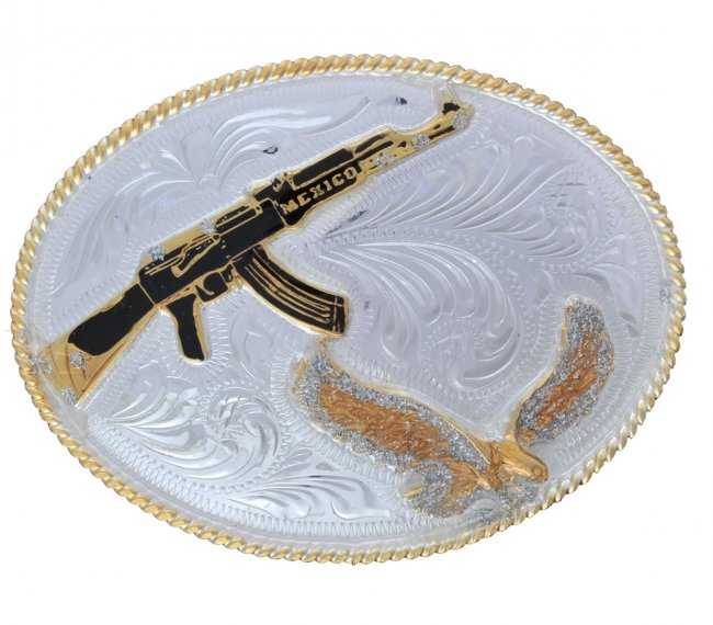 GERMAN SILVER PAINTED OVAL BUCKLE Hebilla Pintada Oval de Alpaca