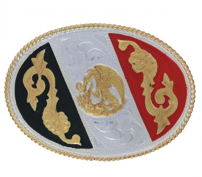 GERMAN SILVER PAINTED OVAL BUCKLE Hebilla Pintada Oval de Alpaca