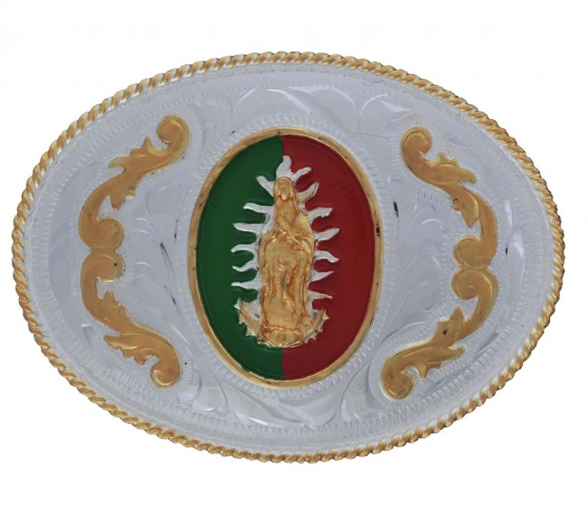 GERMAN SILVER PAINTED OVAL BUCKLE Hebilla Pintada Oval de Alpaca