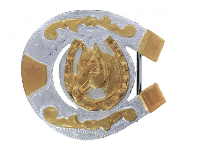 GERMAN SILVER HORSESHOE FOR BOYS BUCKLE Hebilla de Alpaca Forma de Herradura para Jovenes