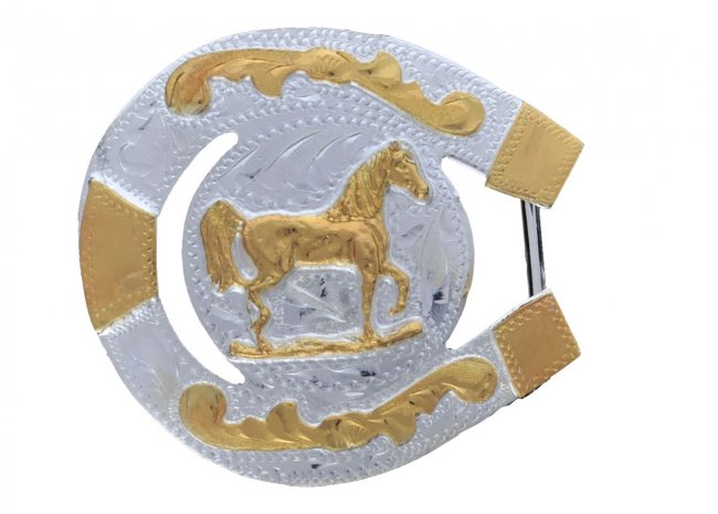 GERMAN SILVER HORSESHOE FOR BOYS BUCKLE Hebilla de Alpaca Forma de Herradura para Jovenes