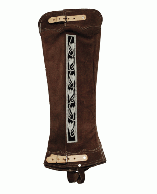 LONG SUEDE DECORATED HALF CHAPS TWO BUCKLES Polaina Larga Gamusa Con Navajeado con Flores