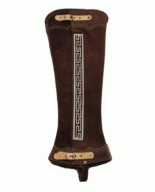 LONG SUEDE DECORATED HALF CHAPS TWO BUCKLES Polaina Larga Gamusa Con Greka