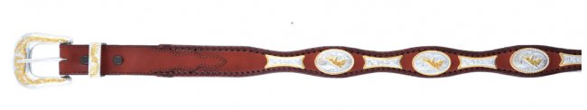 FINE DOUBLE CONCHOS WESTERN LEATHER BELT Cinto Fino de Cuero Con Conchos Western